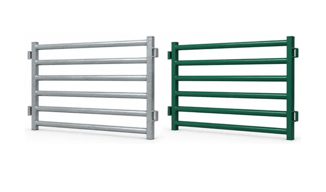 Two livestock panel illustrations with broad horizontal members and side connection brackets