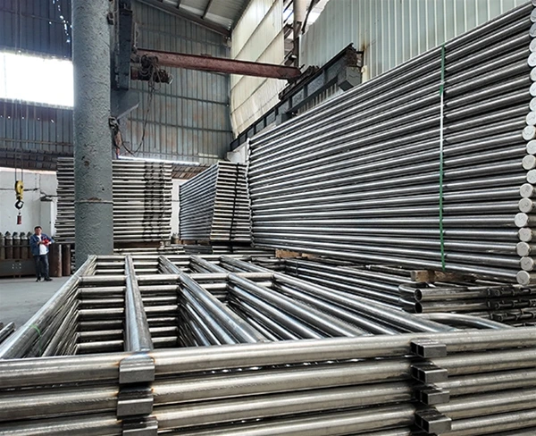 Steel panels stacked in factory