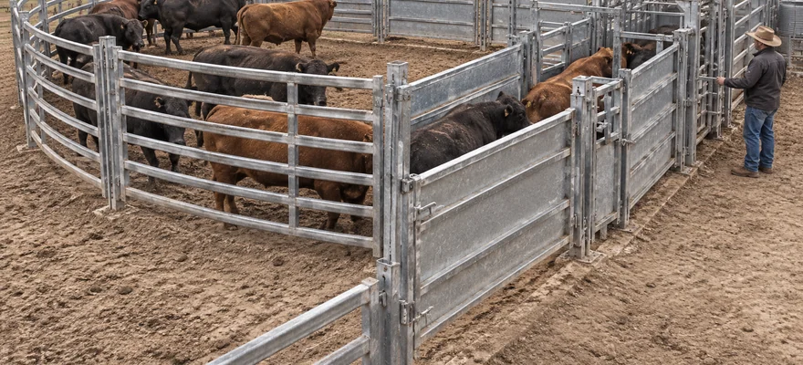 Cattle passage with solid-sided handling equipment and an operator beside it