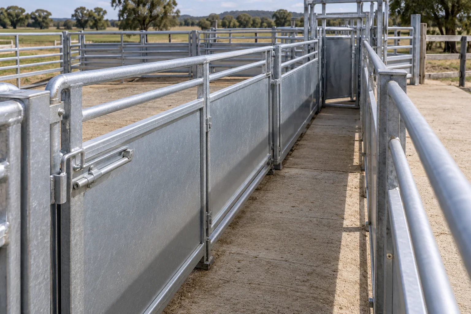 Conceptual empty sheep race with solid lower sides and side access