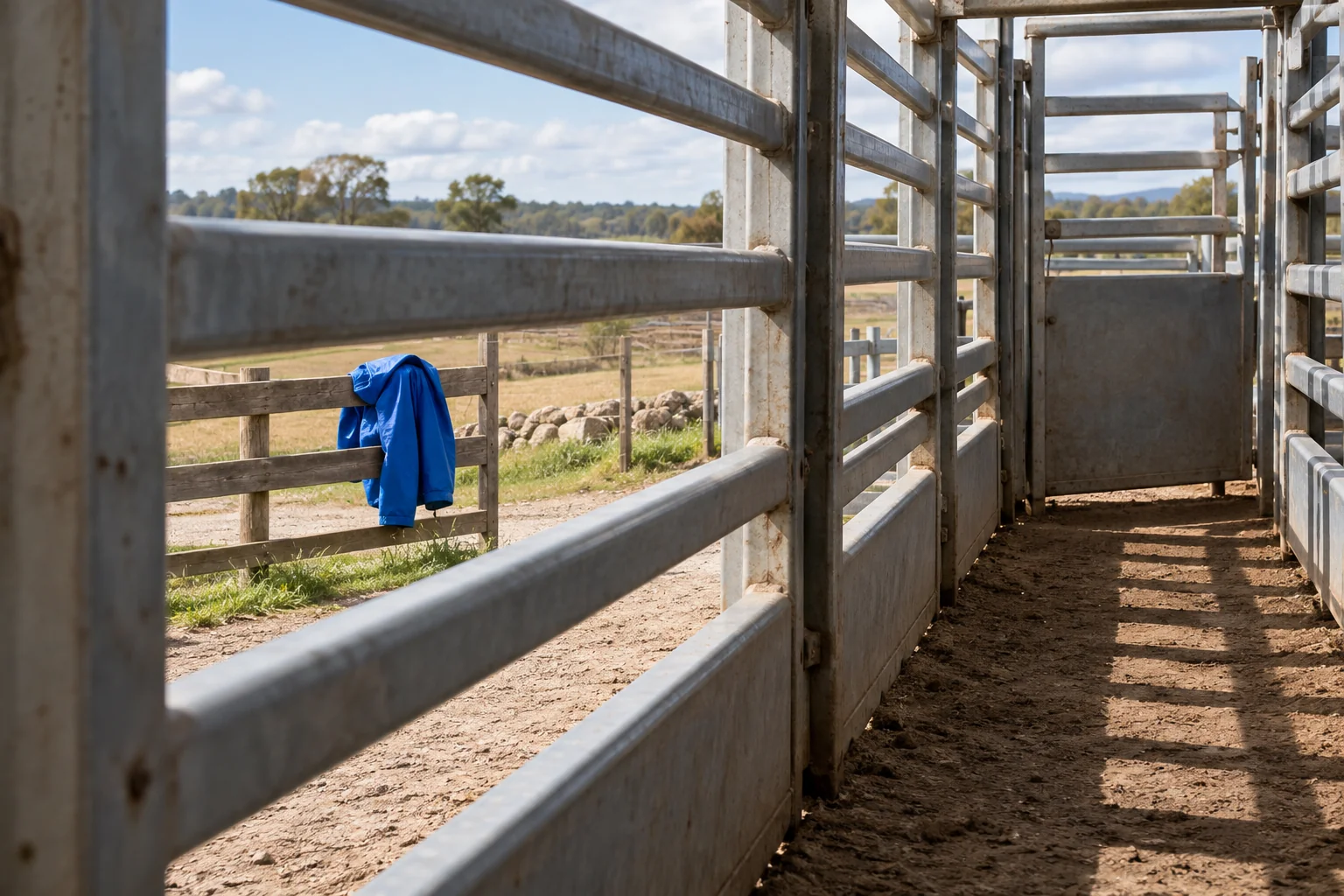 AI illustration of a blue coat visible through open livestock rails